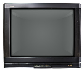 Old TV with black screen.