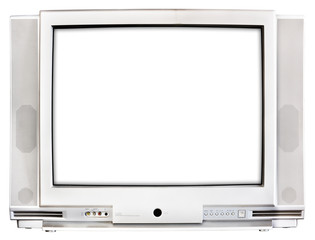 Old TV with white screen.