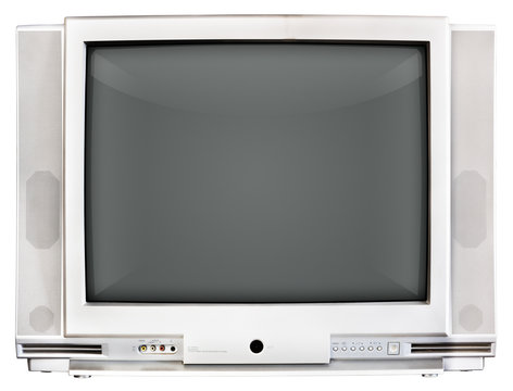 Old TV with black screen.