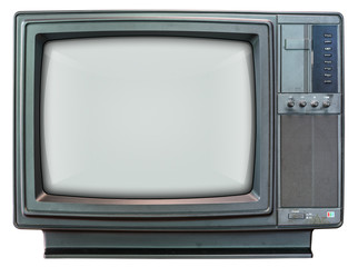 Old TV with black screen.