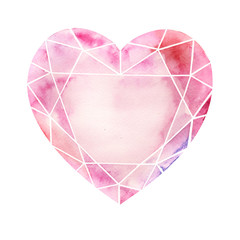 Watercolor illustration of big colorful jewel heart