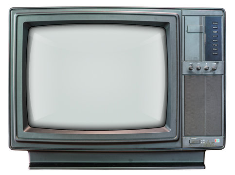 Old TV with black screen.