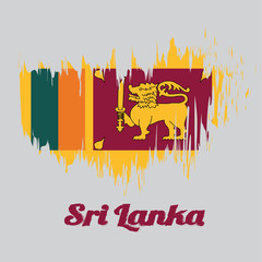 Brush style color flag of Sri Lankan, four color of green orange yellow and dark red with golden lion with text Sri Lankan.