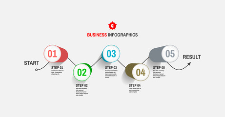 Startup infographic template with five steps. Business concept. Vector illustration for marketing, research, statistics and analytics.