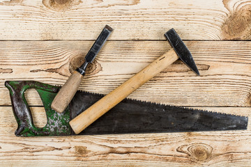 Woodworking tools and wood background