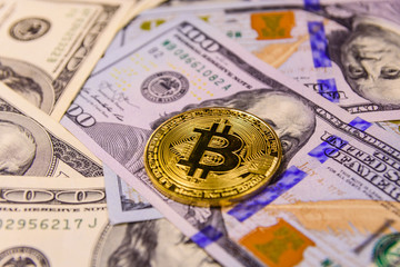 Bitcoin on the one hundred dollar bills