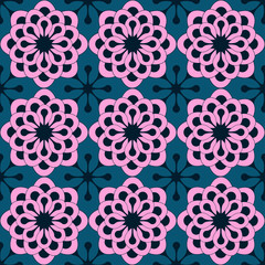 graphic floral mosaic tile in dark blue pink shades