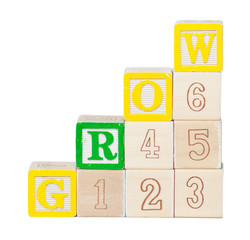 Wooden alphabet blocks isolated on white background