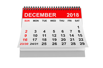 Calendar December 2018. 3d rendering