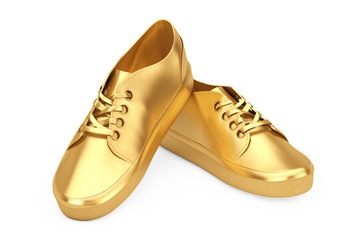 New Unbranded Fashionable Golden Sneakers. 3d Rendering