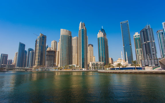 Dubai Marina cityscape in United Arab Emirates