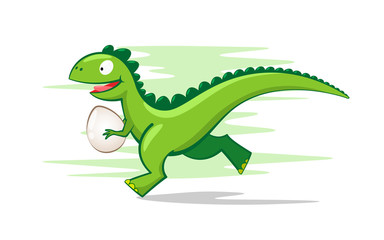 dinosaur cartoon character running with an egg