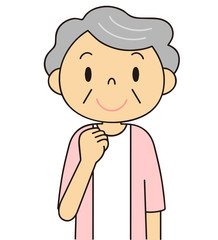 シニア　女性　ガッツポーズをするおばあちゃん　二頭身