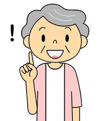 シニア　女性　人差し指をさすおばあちゃん　二頭身