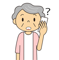 二頭身　シニア　女性　電話するおばあちゃん　耳が聞こえにくい
