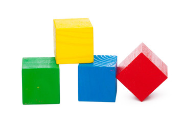 Wooden building blocks isolated on white background