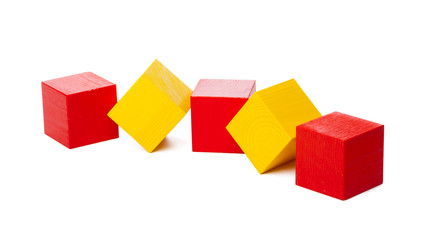 Wooden building blocks isolated on white background