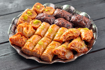 Traditional Baklava on Wooden Table