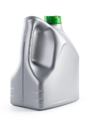 Canister with machine oil isolated on white