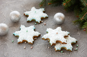Fototapeta na wymiar Christmas homemade gingerbread cookies