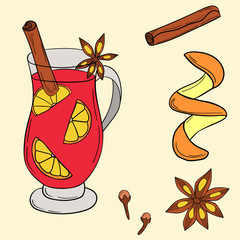 Vector mulled wine illustration in cartoon style