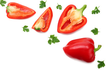 sliced sweet bell pepper isolated on white background. top view