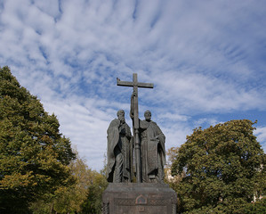 Monument to SS. Cyril and Methodius on Slavyanskaya Square in Moscow