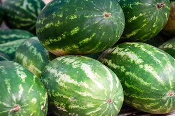 Ripe watermelons in the fruit market, Catania, Sicily, Italy