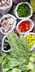 Sacks of vegetables and health foods at the Samarkand market in Uzbekistan