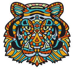 Hand-drawn tiger with ethnic pattern. Coloring page - zendala, design for spiritual relaxation for adults, illustration, isolated on a white background. Zen doodles.