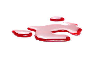 Red wine puddle, droplets isolated on white background