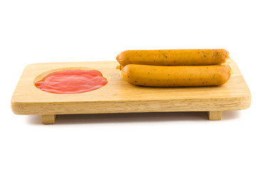 sausage on wooden board