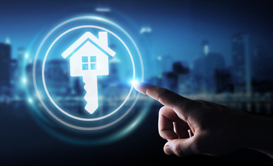 Businessman using real estate digital interface 3D rendering