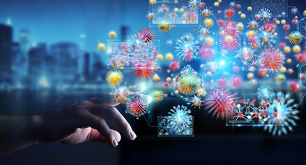 Businessman analyzing bacteria microscopic close-up 3D rendering