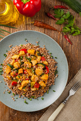 Buckwheat with chicken and vegetables.