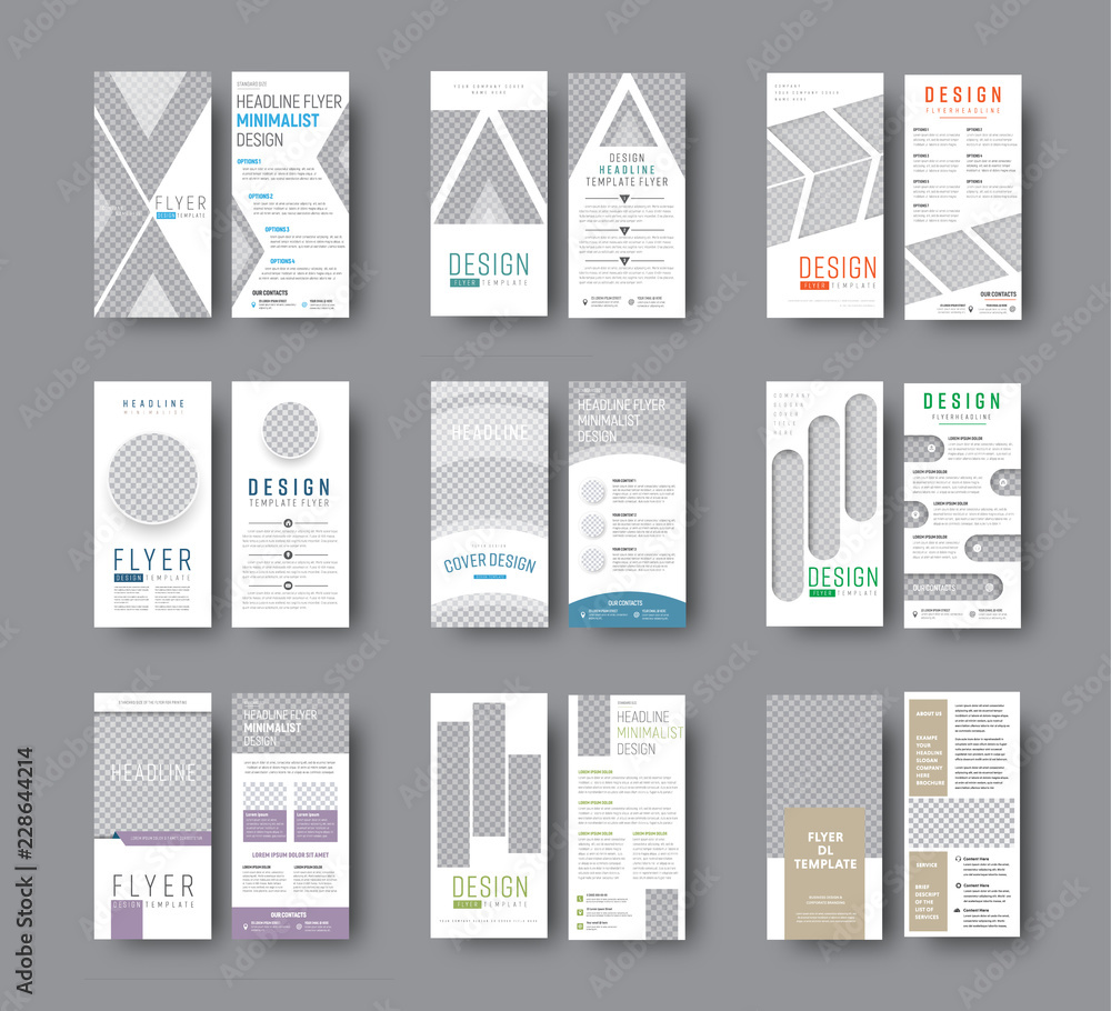 Poster set of dl vector flyers with different geometric shapes for photo design.