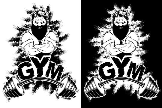 Vector design for a gym with an abstract image of a strong man.