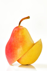 Abstract sliced pear on white