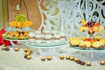 A buffet of sweets on the table in the restaurant
