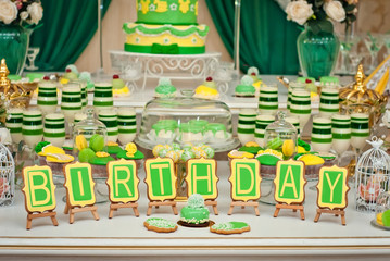 A buffet of sweets on the table in the restaurant