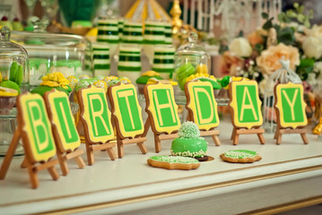A buffet of sweets on the table in the restaurant