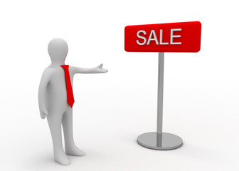 3d man and sale sign