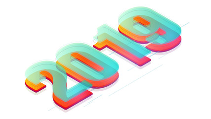 Happy new year design concept. Vector modern colorful number 2019 in isometric view. Minimalistic trendy illustration background for branding banner, cover, poster, card.