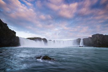 Waterfall cascade Godafoss, Iceland