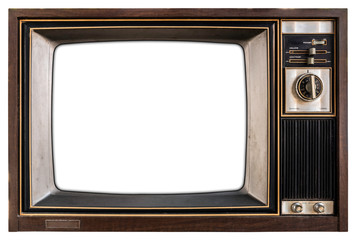 Old TV with white screen. - obrazy, fototapety, plakaty