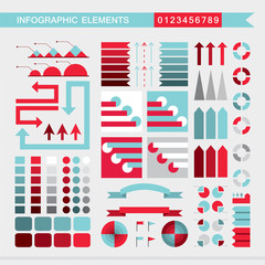 Infographic elements arrows, signs, bars, buttons, borders etc Vector illustration