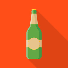 Beer bottle flat icon with long shadow isolated on orange background. Simple alcoholic drink in flat style. Can be used in banners, posters, restaurant and pub menu.