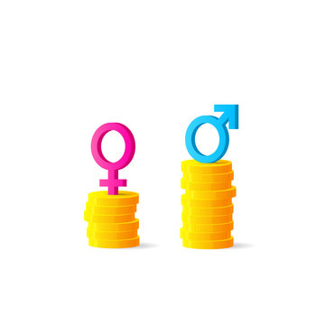 Gender Gap Or Unequal Pay Concept. Clipart Image Isolated On White Background