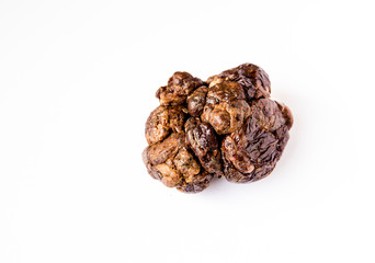 Propolis or bee glue is a resinous mixture that honey bees produce by mixing saliva and beeswax with exudate gathered from tree buds, sap flows, or other botanical sources. Isolated in white.