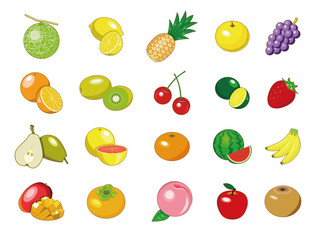 食材アイコン・イラスト【果物】①（メロン、みかん、いちご、すいか）